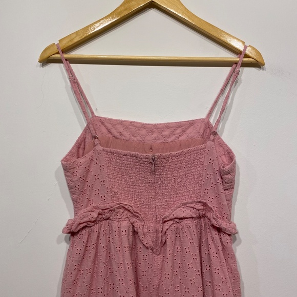 En Saison Tiered Button Front Ruffle Eyelet Midi Cottagecore Pink Medium - Picture 3 of 5